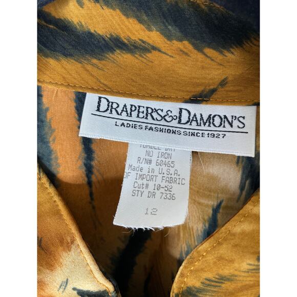 Vintage Women's Orange Satin Striped Tiger Print Elastic Waist Zip-up Jacket 12 - Picture 3 of 6